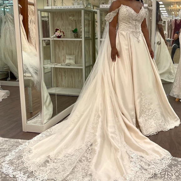 BRAND NEW-Maggie Sottero Light Champagne Pewter Accent Wedding Dress. Size 10 - Picture 3 of 7